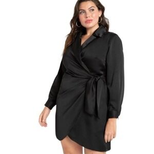 NEW Eloquii Satin Wrap Mini Dress Women's‎ 26 Black NWT